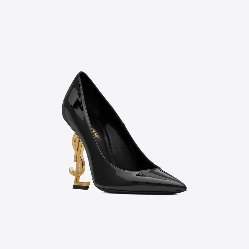 Yves Saint Laurent Black Heels with Gold Monogram